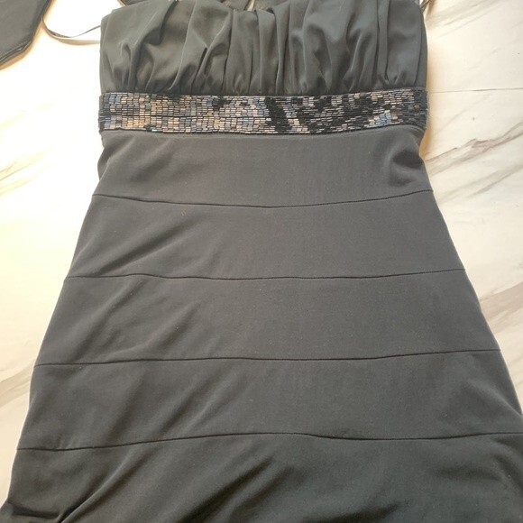 XOXO | Gorgeous Black Tulle HalterTie Beaded Waist Evening Dress S - Picture 9 of 9